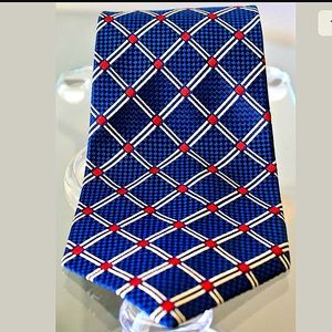 PAUL FREDRICK MENS TIE NAVY CREAM SILK VINTAGE